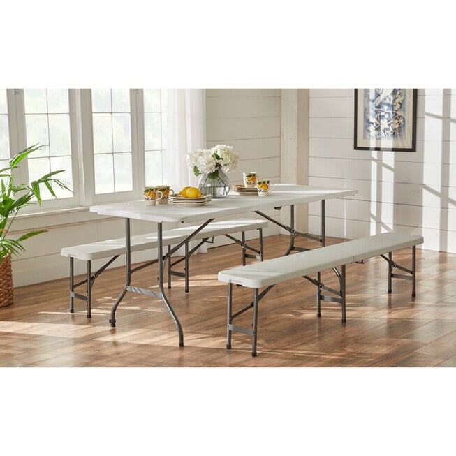 6'L Fold-In-Half Resin Bench, WHITE, on-hover image number 1