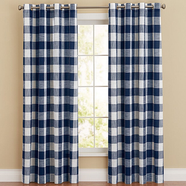 Courtyard Plaid Grommet Panel, NAVY, hi-res image number 0