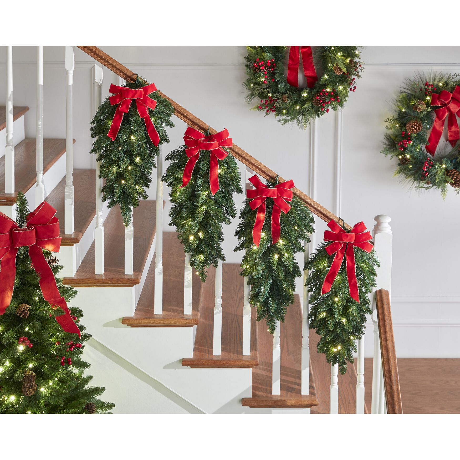 Pre-Lit Swags with Bows, Set of 4