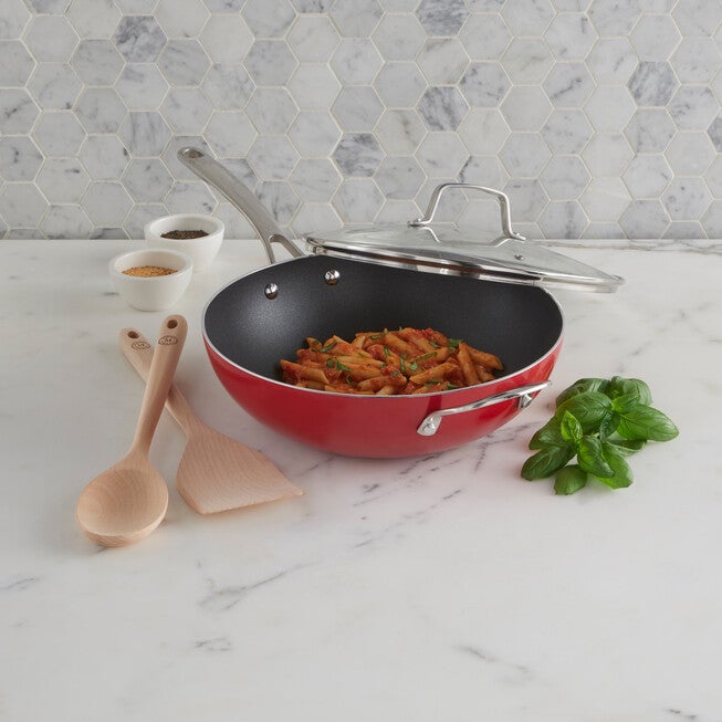 Martha Stewart 12 inches Essential Pan with Tools, RED, hi-res image number 0