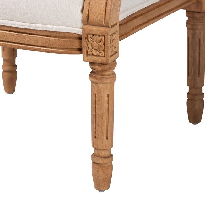 Garridan Traditional French Beige Fabric And Dark Brown Finished Wood Accent Chair, , alternate image number null