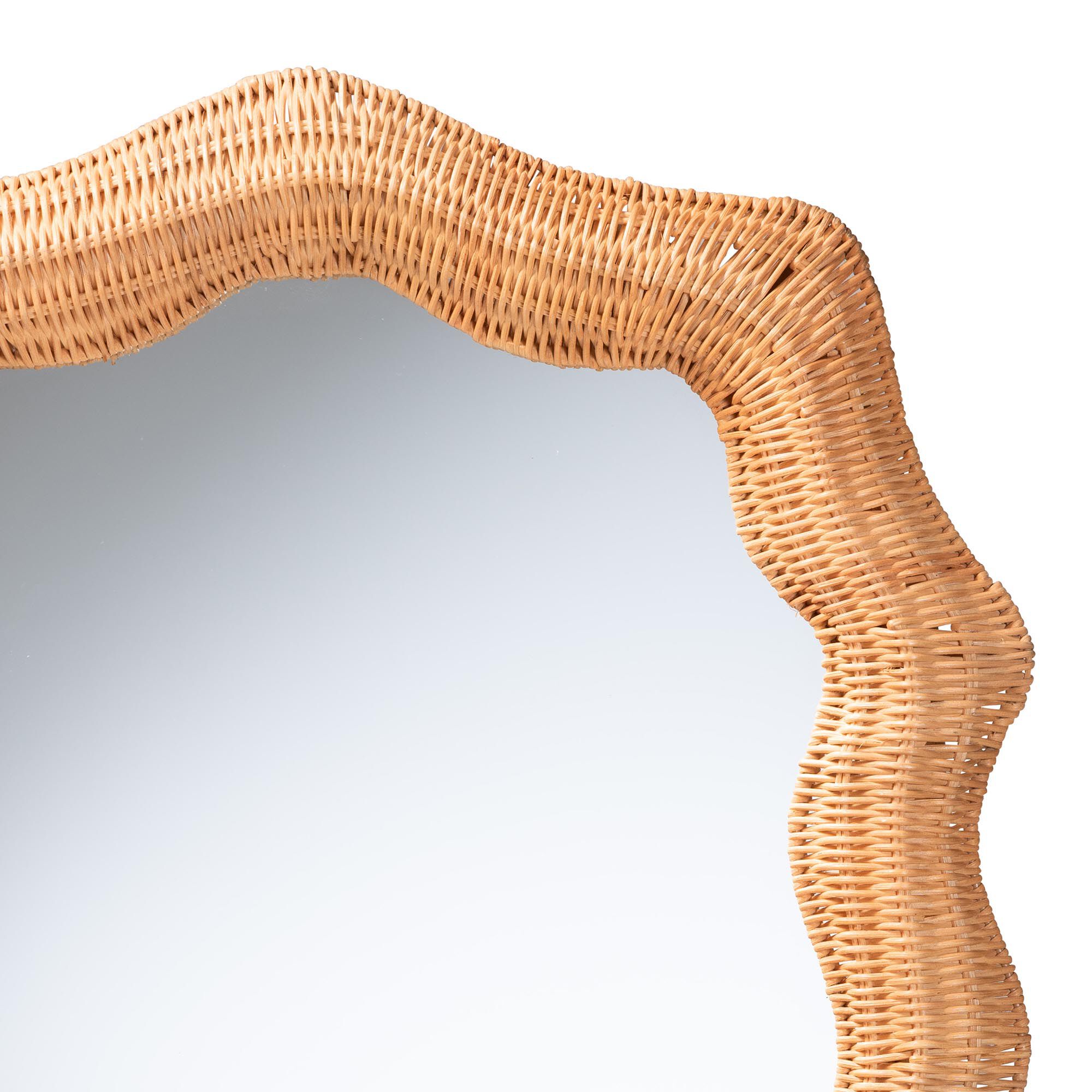 Daray Scalloped Natural Rattan Wall Mirror, NATURAL, alternate image number 3
