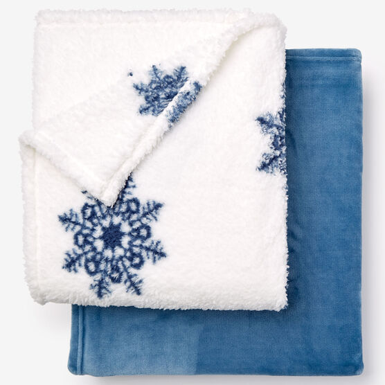 Fleece Blanket + Fleece Throw, BLUE SNOWFLAKE, hi-res image number null