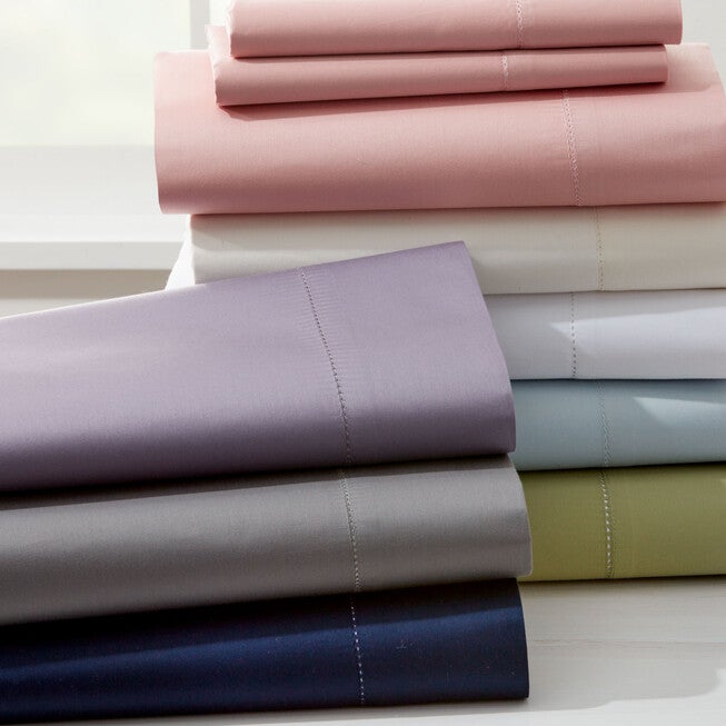 400-TC. Cotton Hemstitched Sheet Set, IVORY, hi-res image number 0