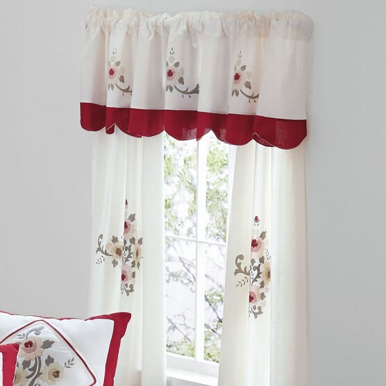 Ava Embroidered Panel Set with Tiebacks, RED, hi-res image number null