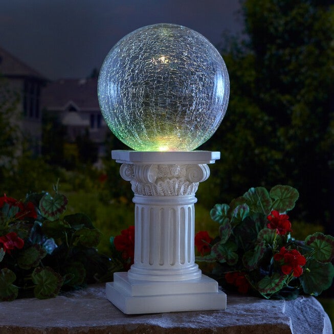 Color-Changing Crackle Glass Ball on Column, CLEAR STONE, hi-res image number null