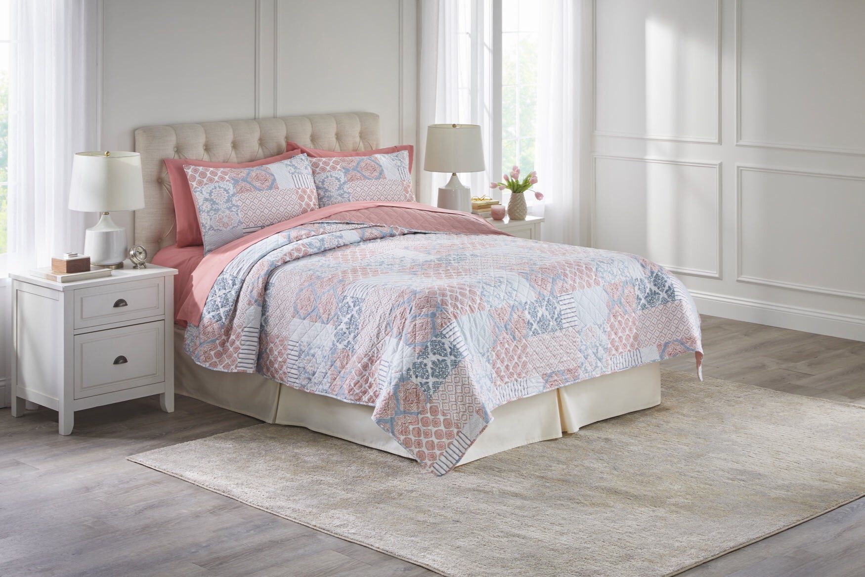Geo Patchwork Quilt Set, DARK BLUSH, hi-res image number 0