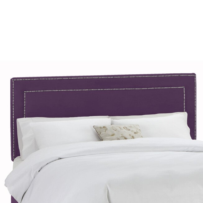 Velvet with Brass Nailhead Trim Full Headboard, AUBERGINE, hi-res image number null