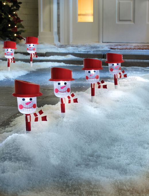 Snowman Solar Pathway Light Stakes Set Of 6 Plus Size Outdoor