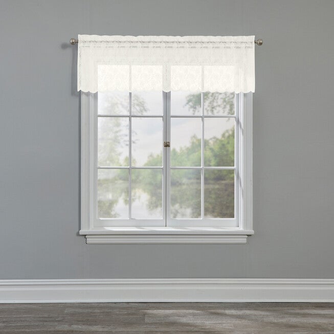 Scarlett Floral Lace Rod-Pocket Valance, IVORY, hi-res image number 0