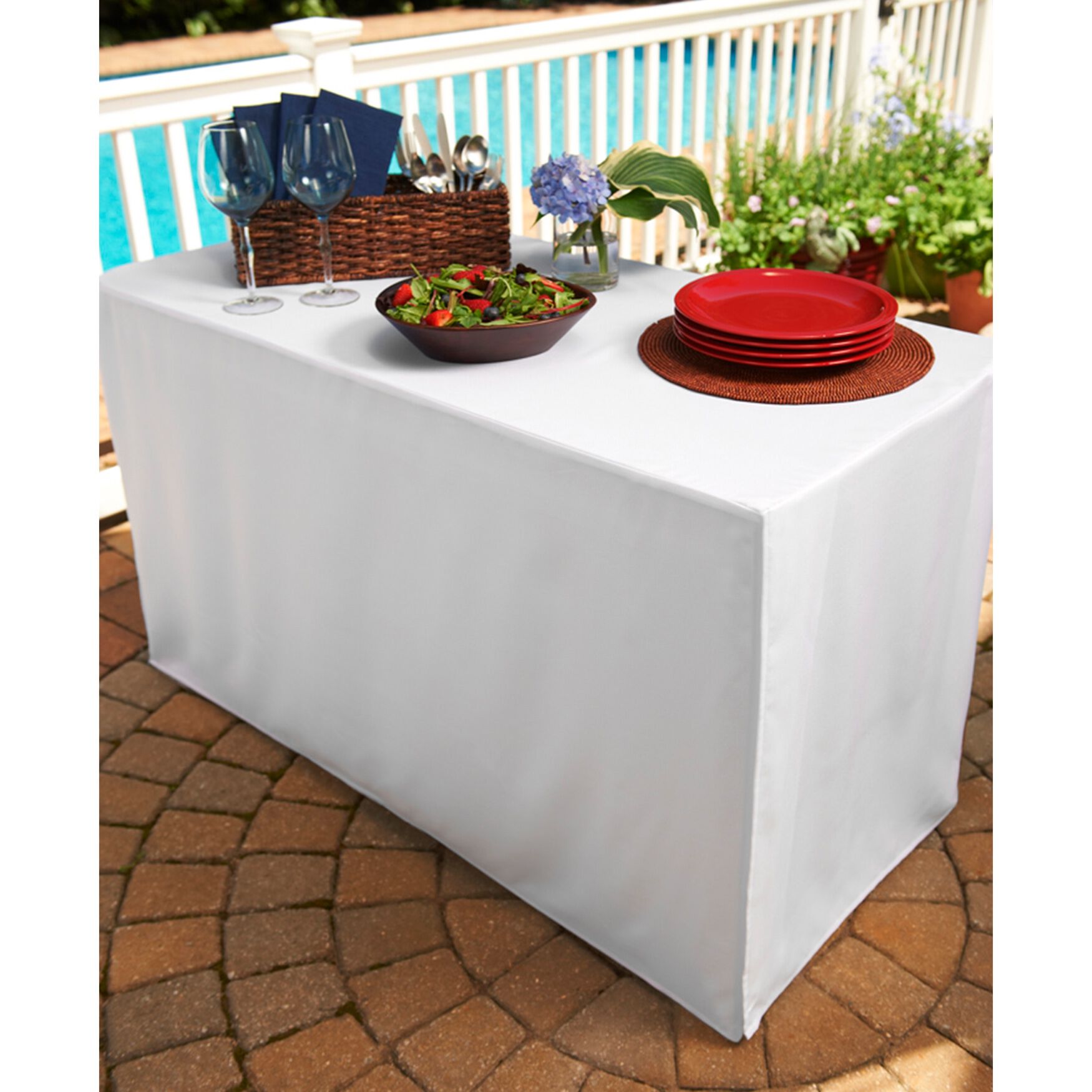 Fresh Ideas Table Cover for Folding Table, WHITE, hi-res image number 0
