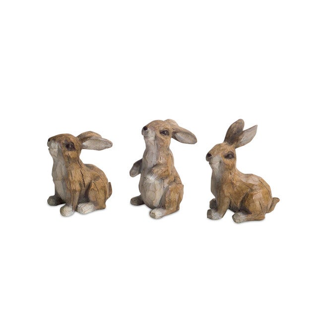 Carved Stone Garden Rabbit Figurine (Set Of 6), BROWN, hi-res image number null