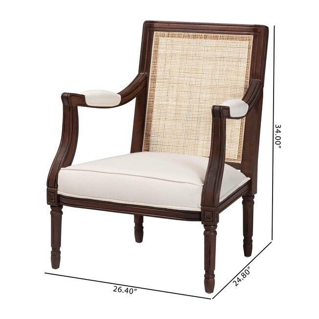 Garridan Traditional French Beige Fabric And Dark Brown Finished Wood Accent Chair, , alternate image number null