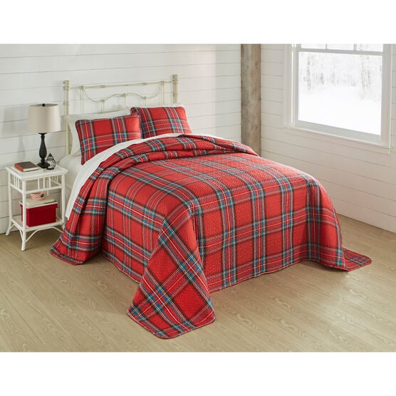 3-Pc. Microfleece Christmas Bedspread Set, RED GREEN PLAID, hi-res image number null