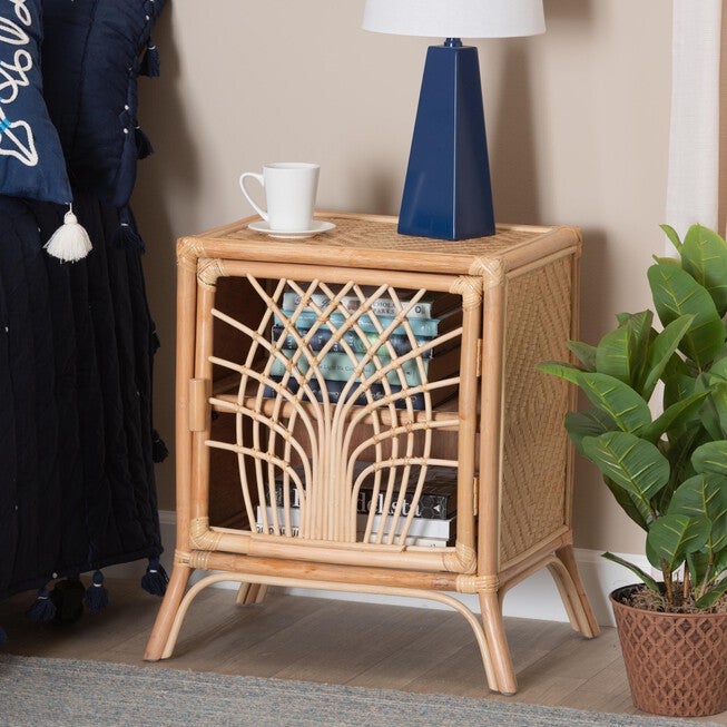 Danna Modern Bohemian Natural Brown Rattan Nightstand, , alternate image number 8