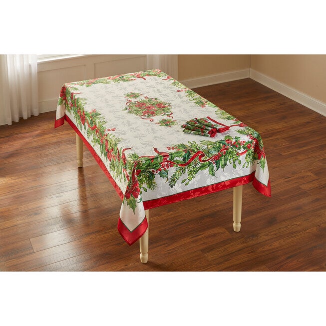 Holly Ribbon Tablecloth 60 inches x 84 inches, MULTI, hi-res image number null