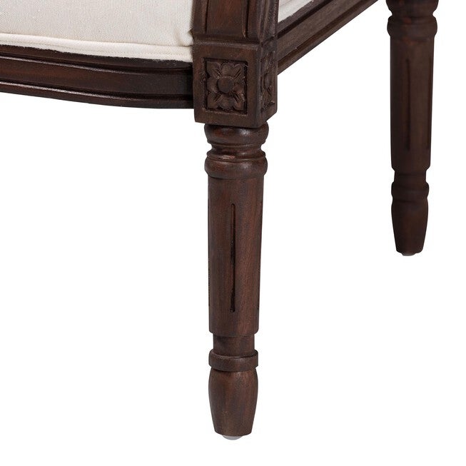 Garridan Traditional French Beige Fabric And Dark Brown Finished Wood Accent Chair, , alternate image number null
