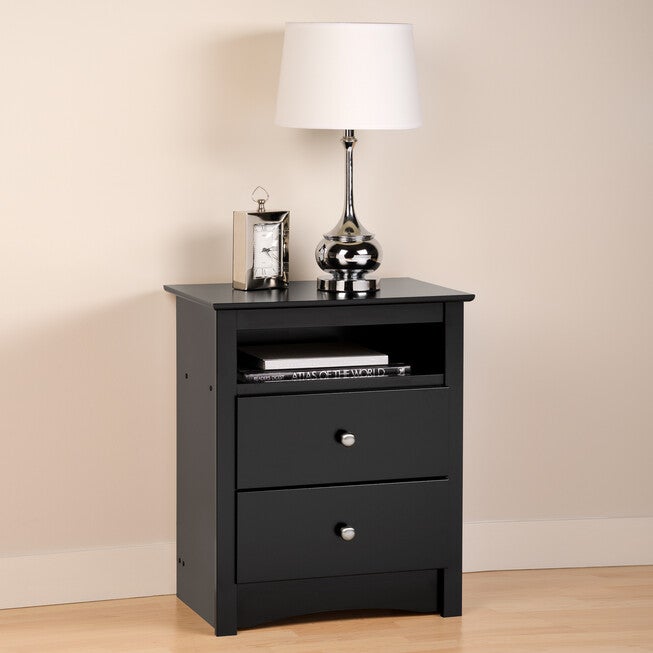 Sonoma Black 2-Drawer Tall Night Stand with Open Cubbie, BLACK, hi-res image number null