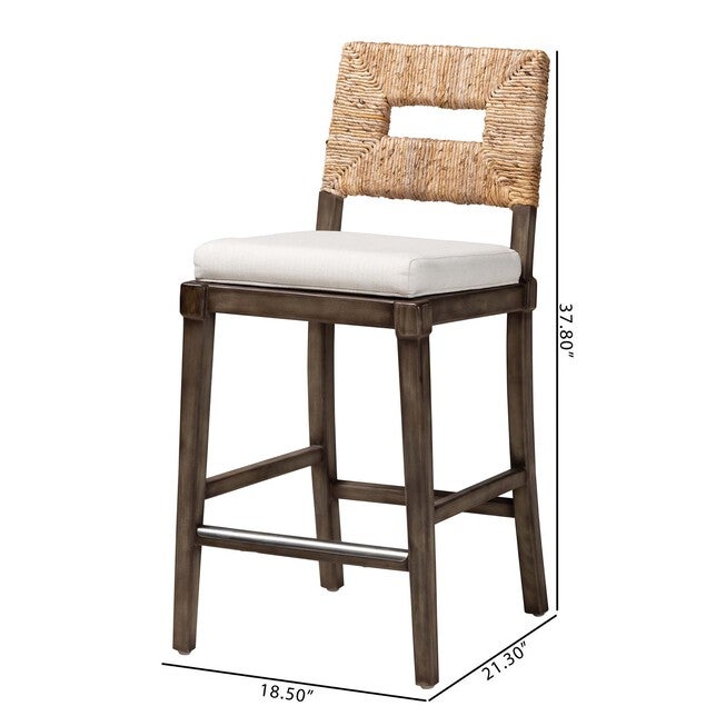 Porsha Modern Bohemian Dark Brown Finished Mahogany Wood And Natural Rattan Counter Stool, , alternate image number null