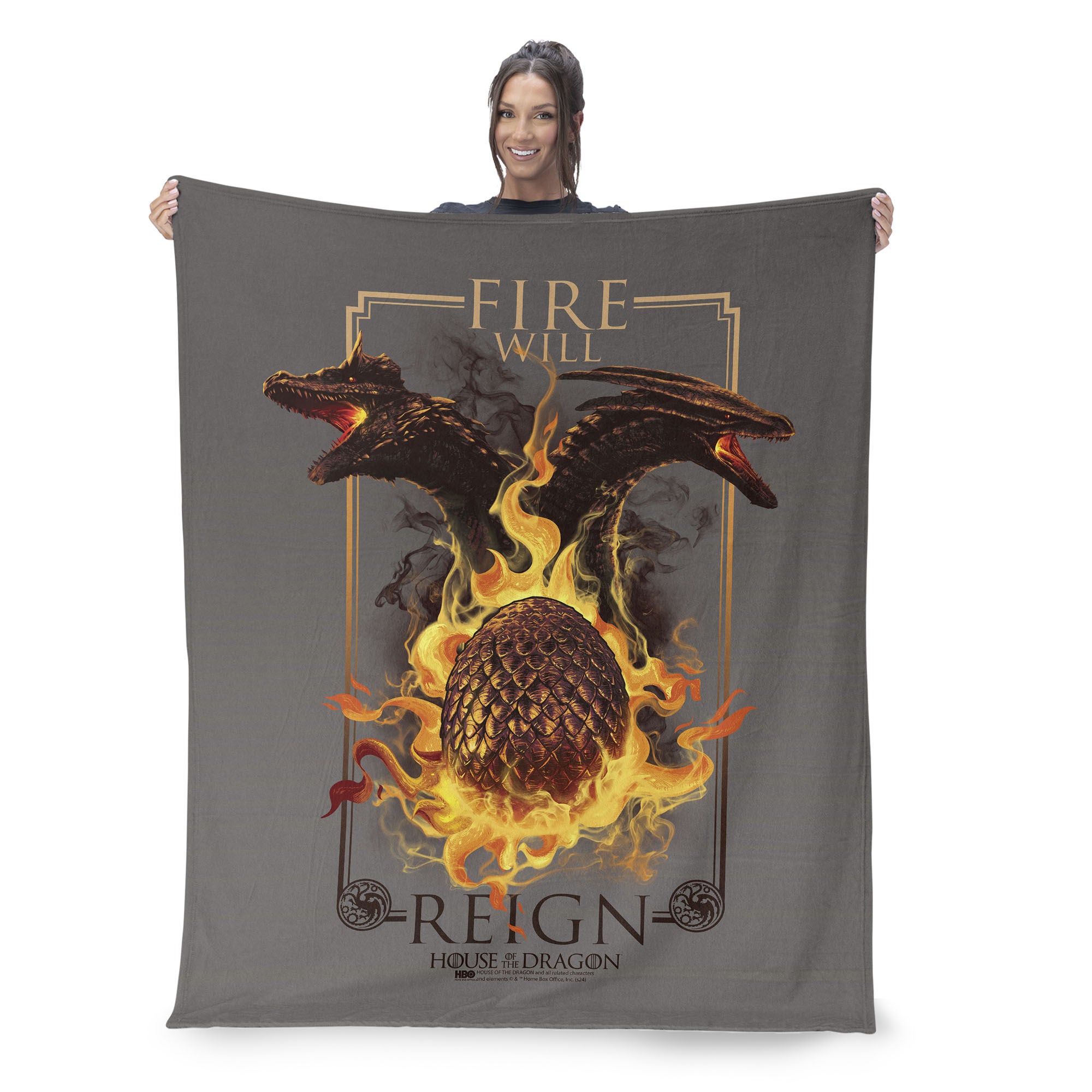 Warner Bros. House of the Dragon Let it Reign Silk Touch Sherpa Throw Blanket 50x60 Inches, BLACK, on-hover image number 1