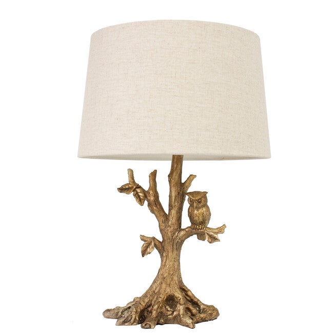Textured Gold Leaf Owl Lamp, GOLD, hi-res image number 0
