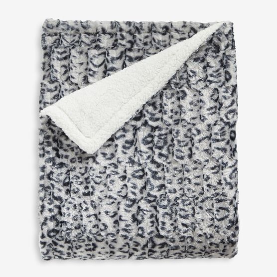 Faux Fur Animal Print Blanket, SNOW LEOPARD PRINT, hi-res image number null