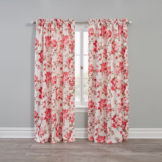 Floral Check Blackout Rod-Pocket Panel, ROSE TAN, hi-res image number null