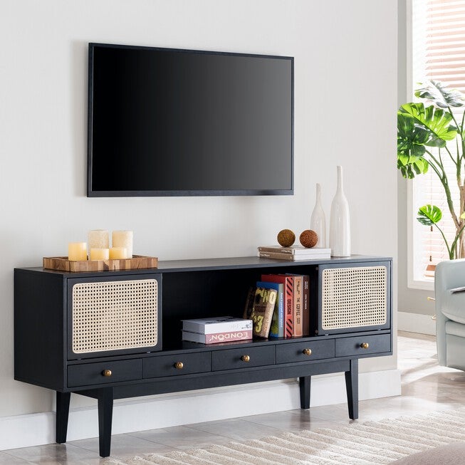 Holly & Martin Simms Midcentury Modern Media Console, BLACK, hi-res image number null