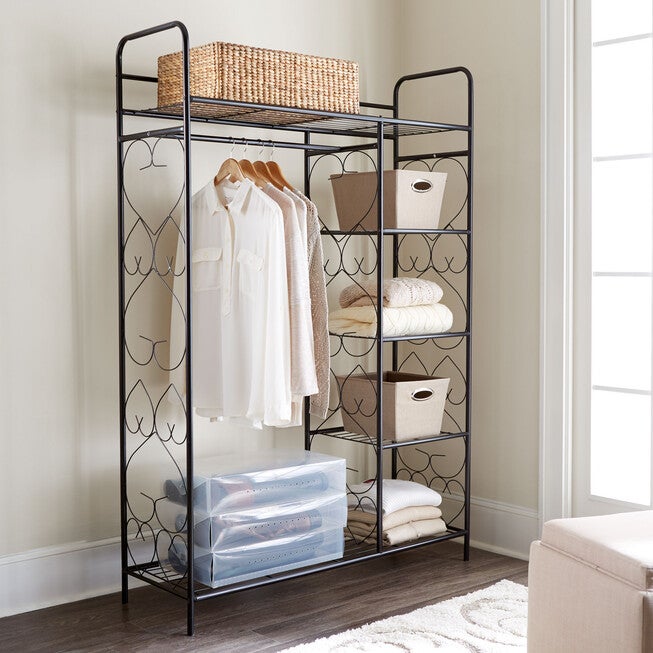 5-Tier Metal Closet with Hanging Rod, BLACK, hi-res image number 0