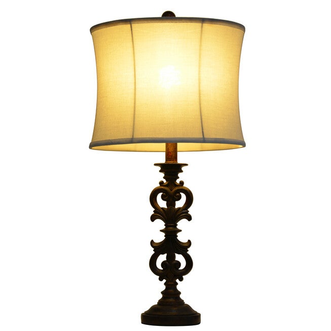 25 inches Carved Wood Tone Table Lamp, , on-hover image number 1