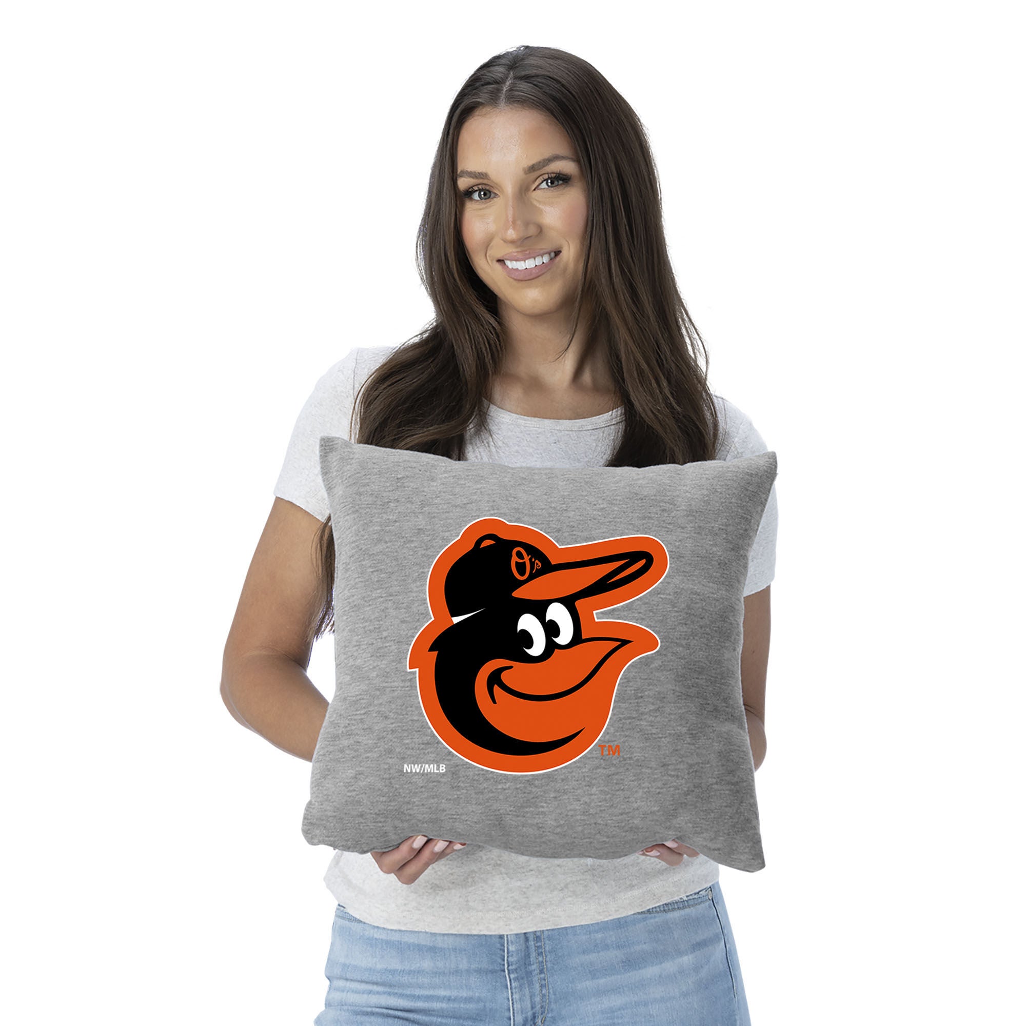 Baltimore Orioles MLB Primary Sweatshirt PIllow 16 Inches, GRAY, on-hover image number 1