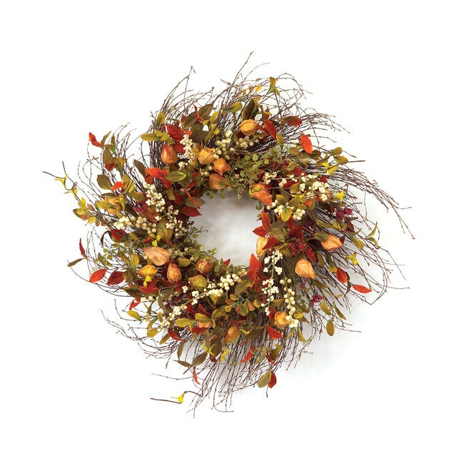 Cape Gooseberry Wreath 20 inchesD, BROWN, hi-res image number 0