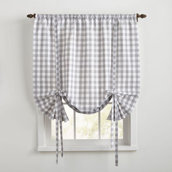 Buffalo Check Tie Up Window Shade Plus Size Kitchen Curtains