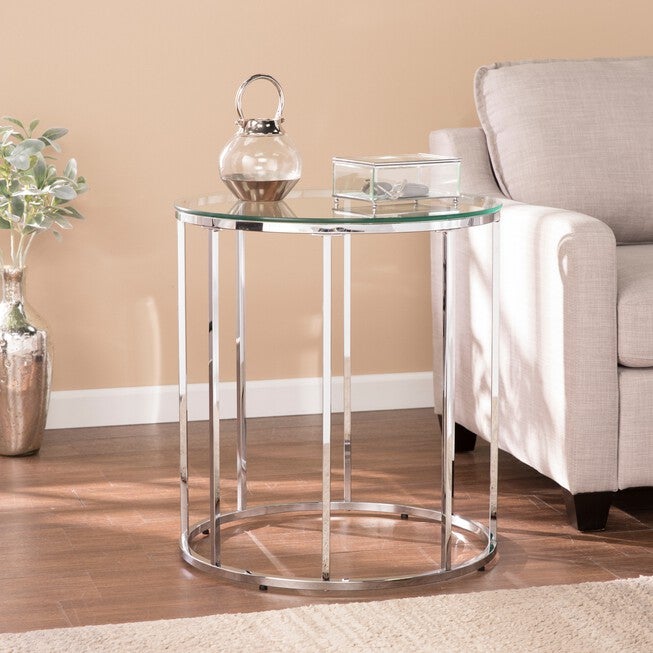 Cranstyn Round End Table with Glass Top, CHROME, hi-res image number null