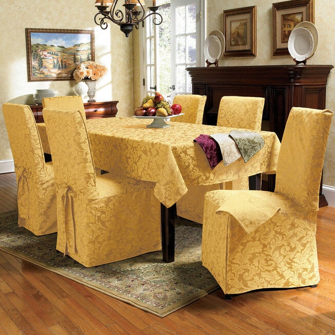 17-Pc. Damask Table Linen Set, GOLD, hi-res image number null
