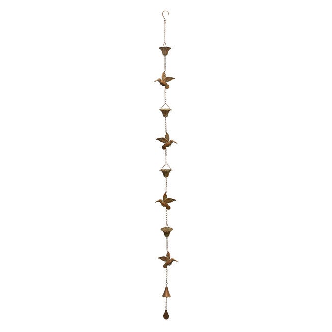 Iron Hummingbird Rain Chain 61.5 inchesH, COPPER, hi-res image number 0