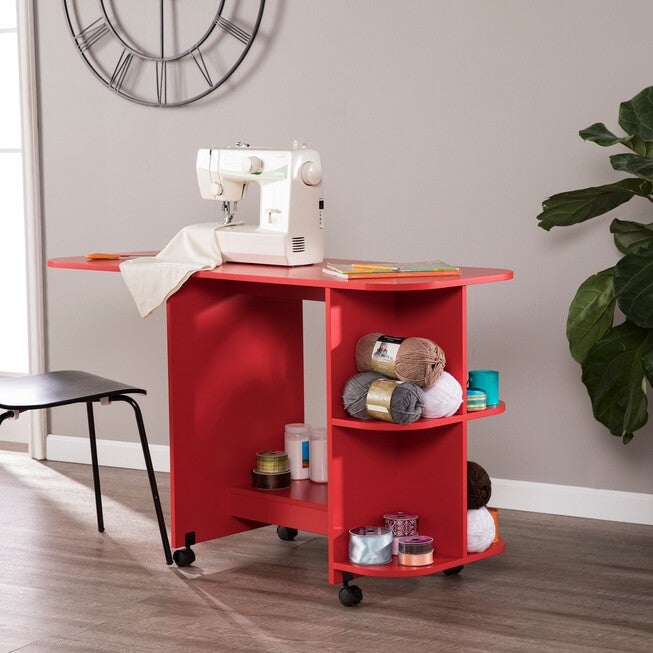 Expandable Rolling Sewing Table/Craft Station, RED, hi-res image number 0