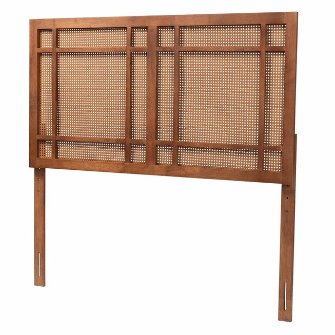 Katrice Mid-Century Modern Ash Walnut Finished Wood Queen Size Headboard With Rattan, ASH WALNUT, hi-res image number null