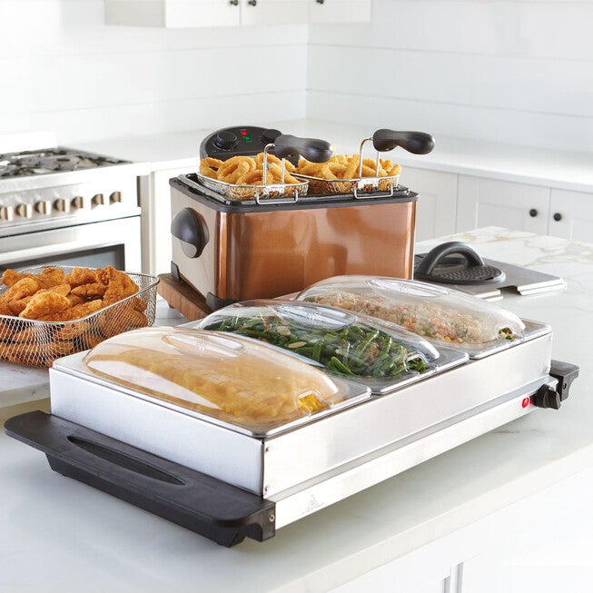 3-Section Buffet Server, 2-Pc. Set, STAINLESS STEEL, hi-res image number null