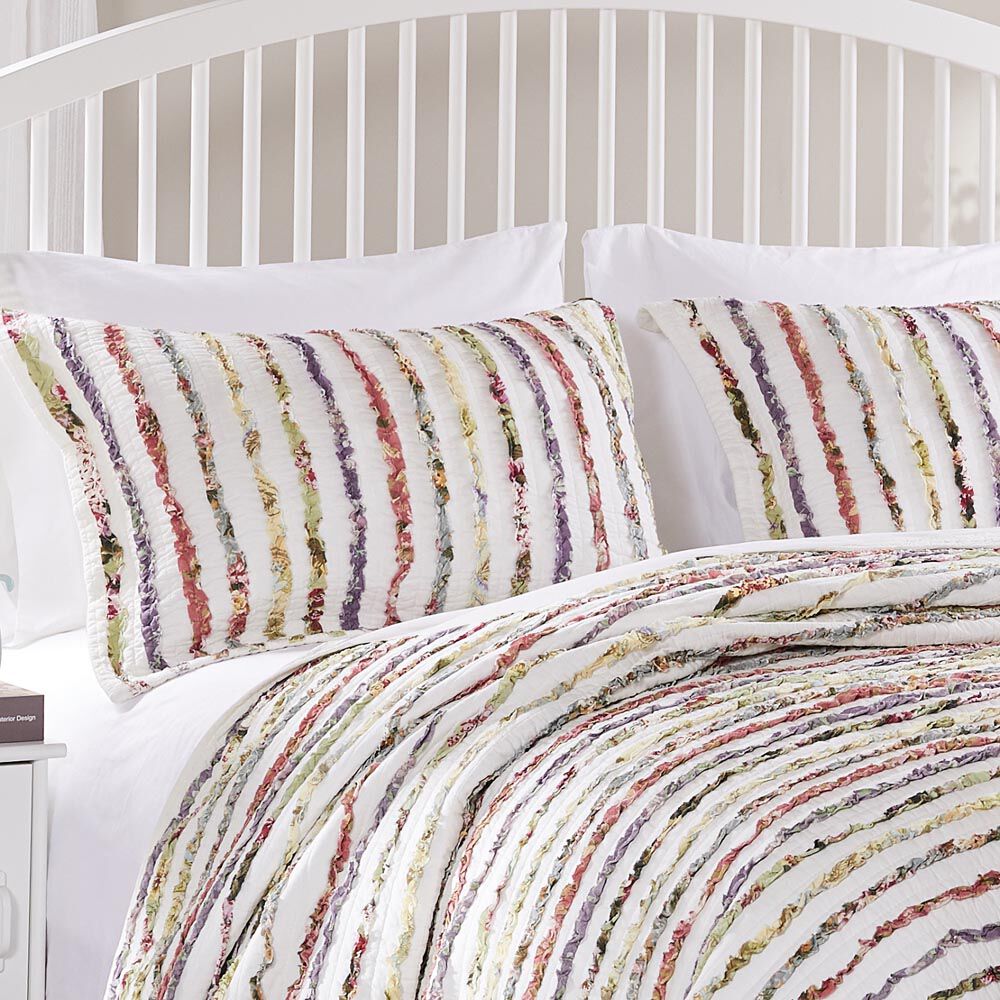 Bella Ruffle Floral 100% Cotton Quilt Set, MULTI, alternate image number 4