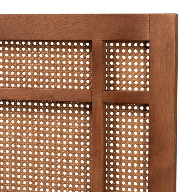 Katrice Mid-Century Modern Ash Walnut Finished Wood Queen Size Headboard With Rattan, , alternate image number null