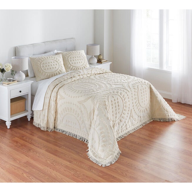 Audrey Medallion Chenille Bedspread, OATMEAL, hi-res image number 0