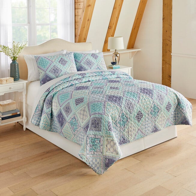 Claire Diamond Patchwork Quilt 3-PC Set, BLUE MULTI, hi-res image number 0