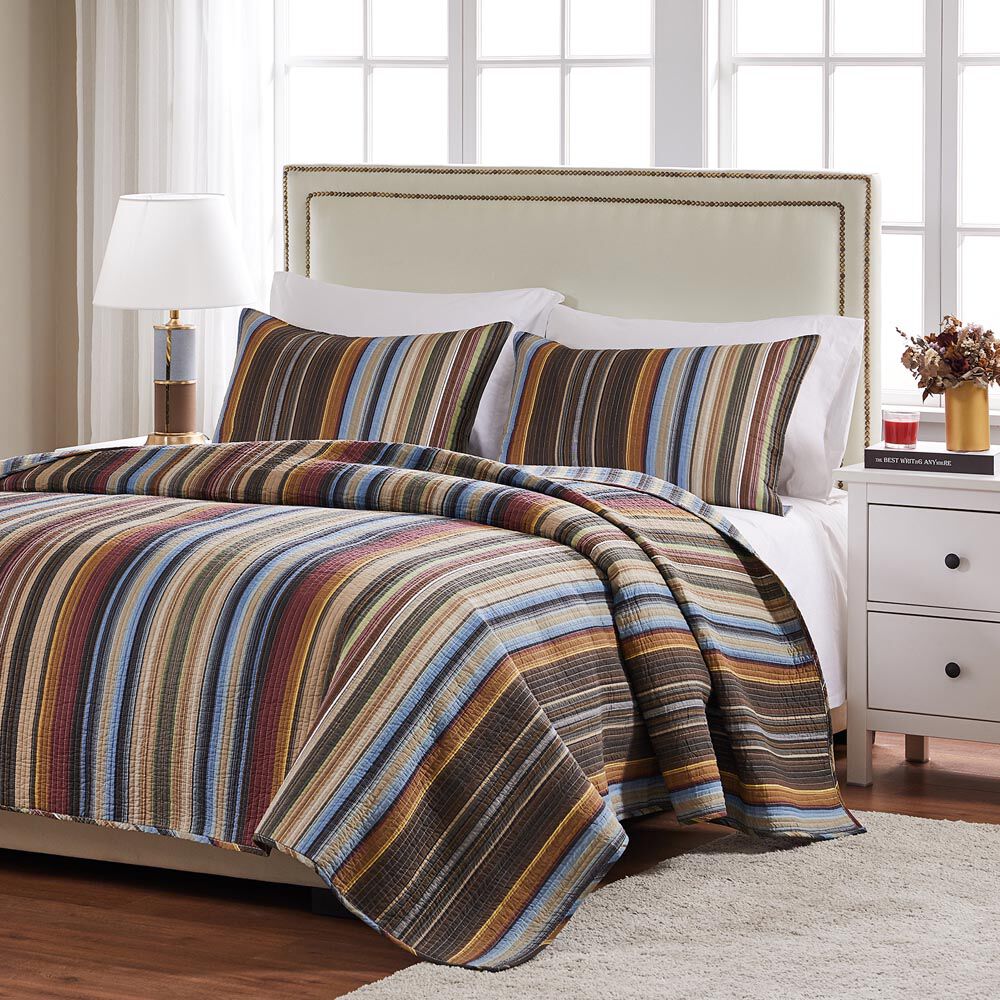 Durango Rustic Stripes 100% Cotton Quilt Set, EARTH, hi-res image number 0