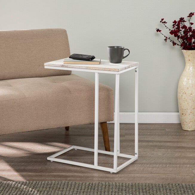 Danner White C Table/Laptop Desk with Acacia Wood Top, WHITE, hi-res image number 0