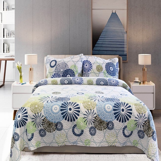 Rachel Oversized Geometric Floral Quilt Set, BLUE FLORAL, hi-res image number null