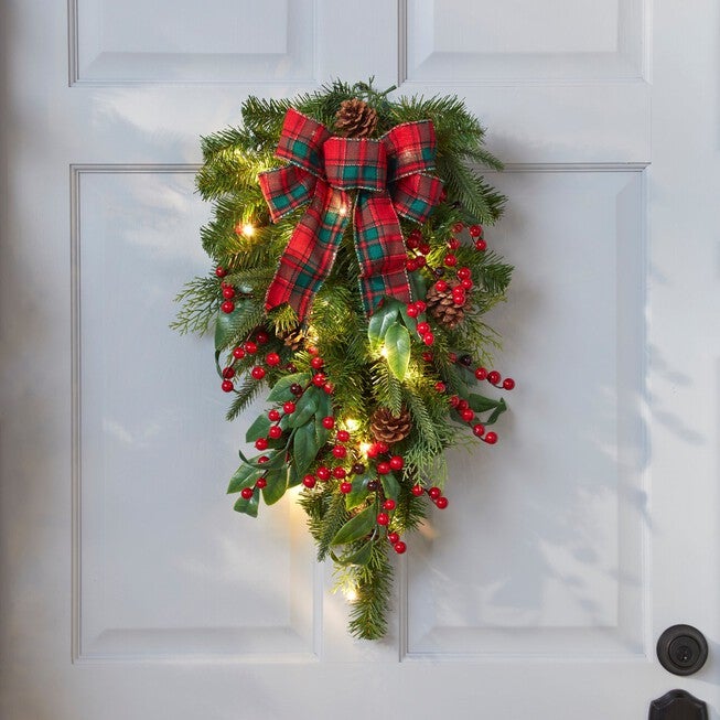 24 inches Pre-Lit Celeste Vertical Swag, PLAID, hi-res image number 0