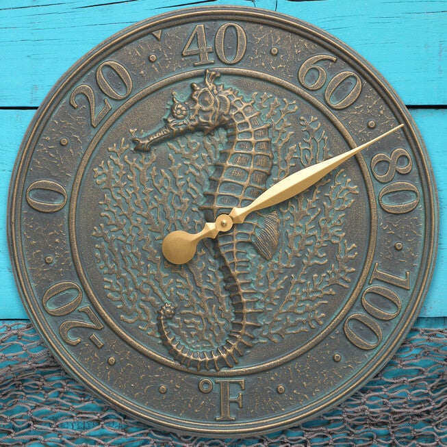 Seahorse Sealife Thermometer, BRONZE VERDI, hi-res image number null
