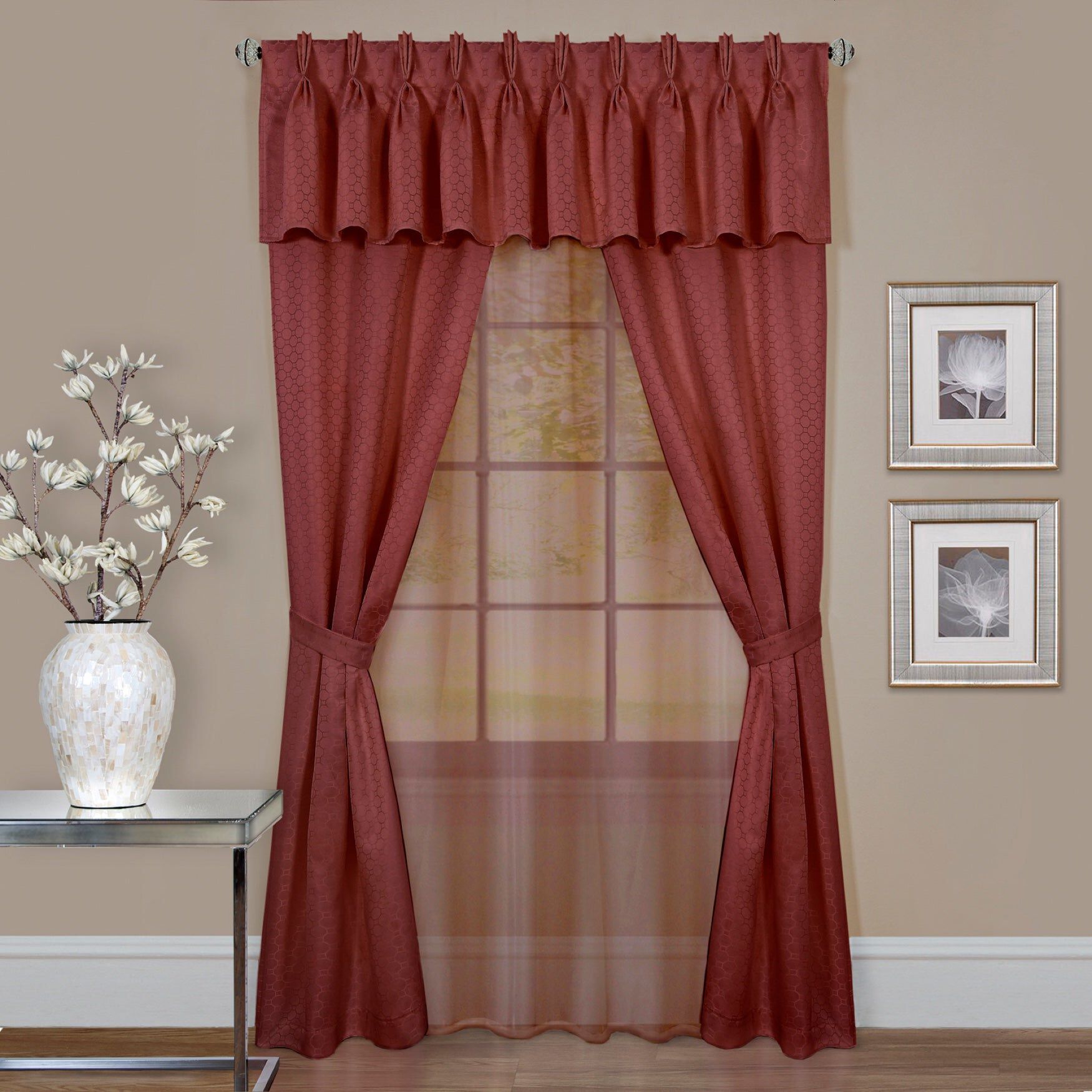 Claire 6-PC Window Set, MARSALA, hi-res image number 0