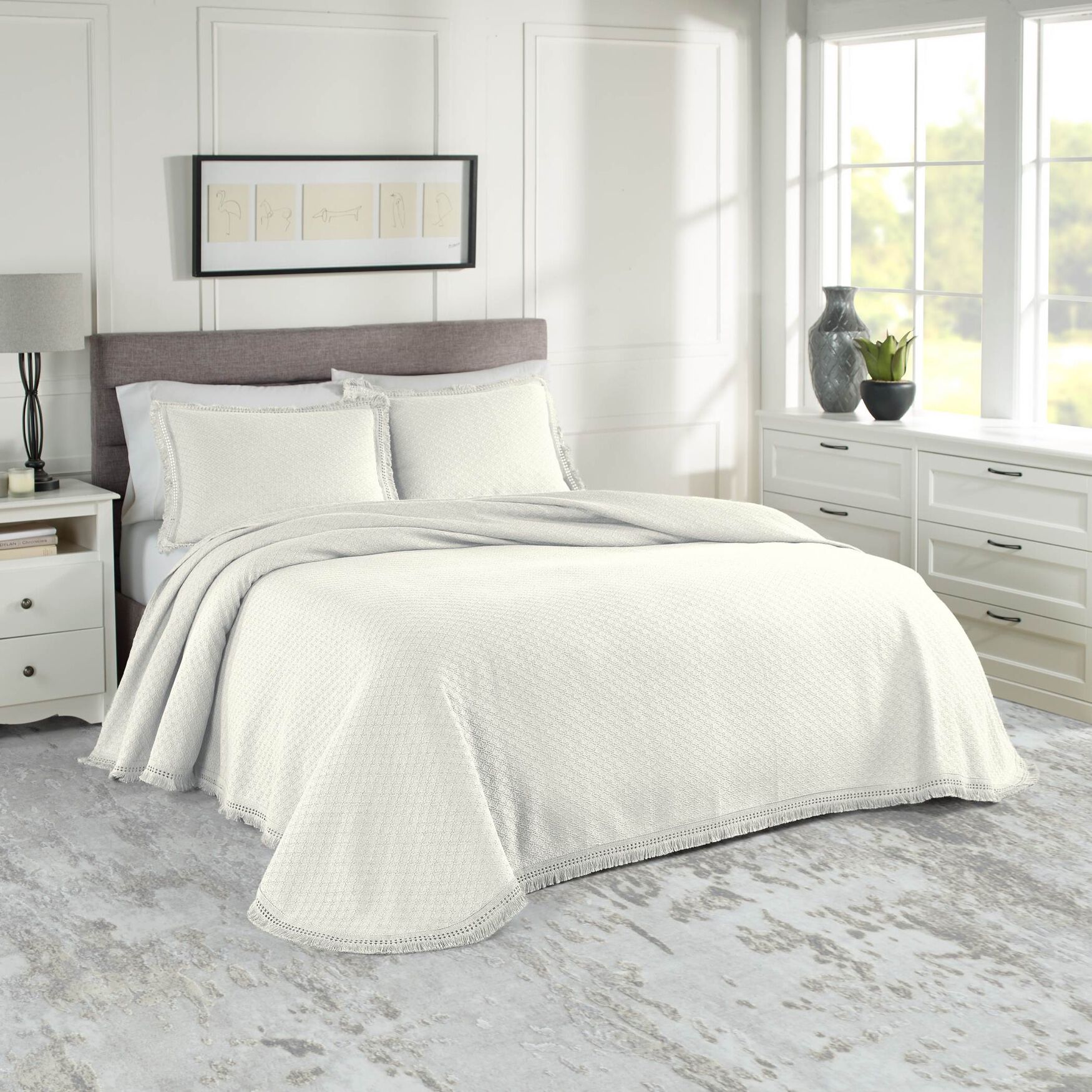 Woven Jacquard Bedspread Set, WHITE, hi-res image number 0